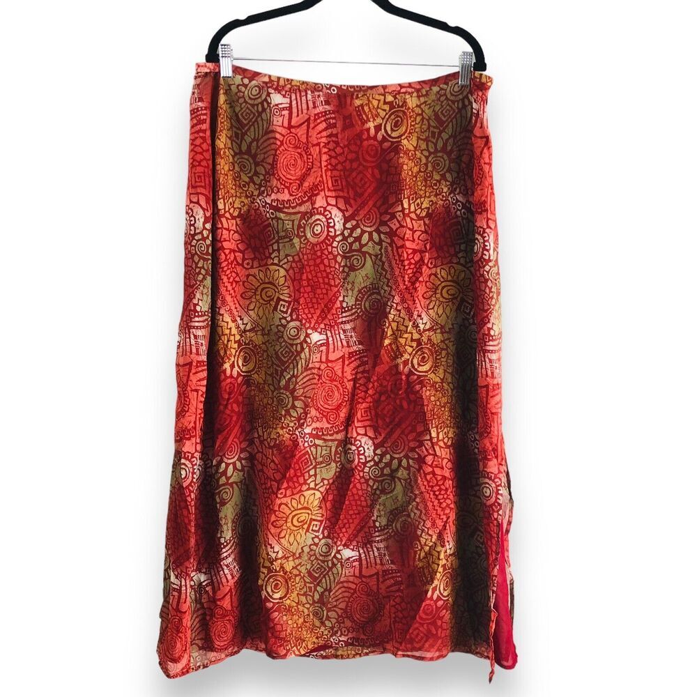 Laura Ashley Size 16 Rich Sweeping Silk Flirty Art-to-Wear Print‎ Skirt A-Line